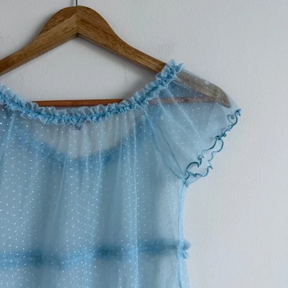 Vintage Y2K Victoria's Secret Blue Polka Dot Mesh Top Size Small - Picture 10 of 10